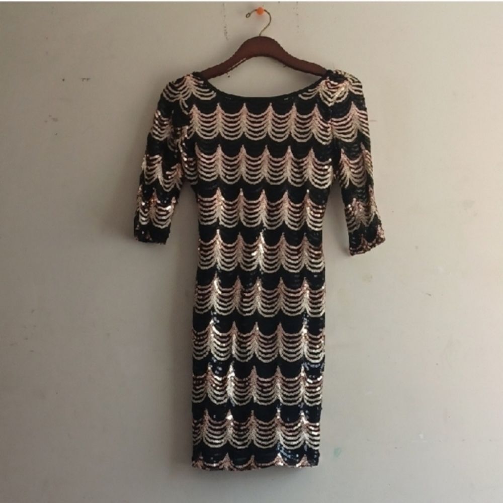 Elegant Black and Gold Sequin Dress - Picture 1 of 14